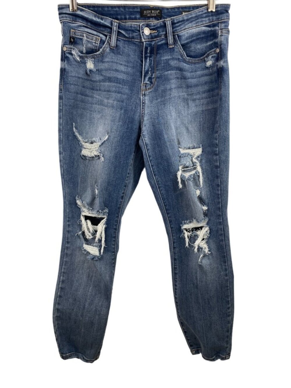 Judy Blue Womens 7/28 Boyfriend Fit Denim Jeans Destroyed Medium Wash